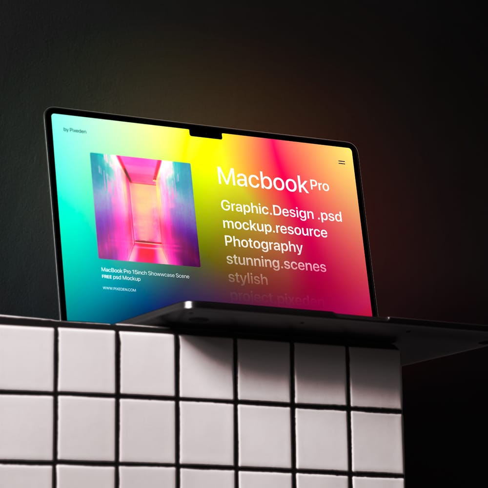 Free MacBook Pro Showcase Scene Mockup PSD