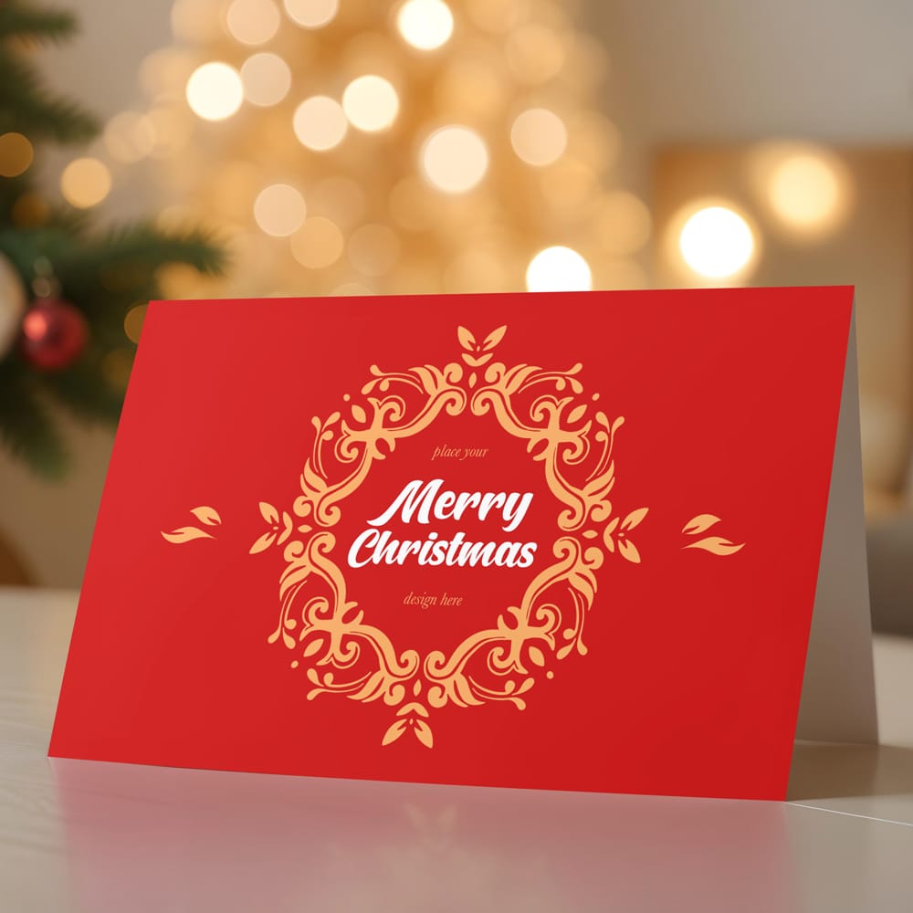 Free Merry Christmas Greeting Card Mockup PSD