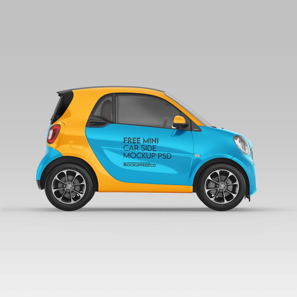 Free Mini Car Side Mockup PSD