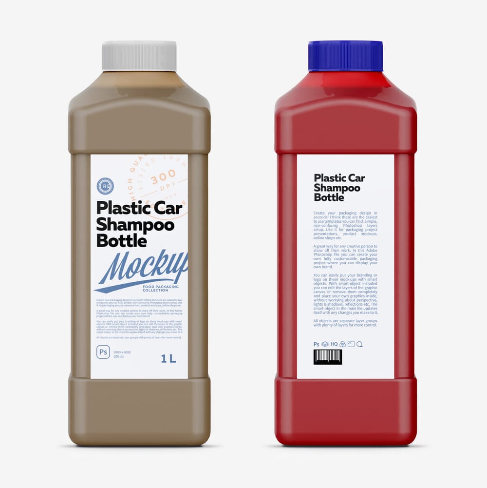 Free Plastic Auto Shampoo Bottle Mockup PSD