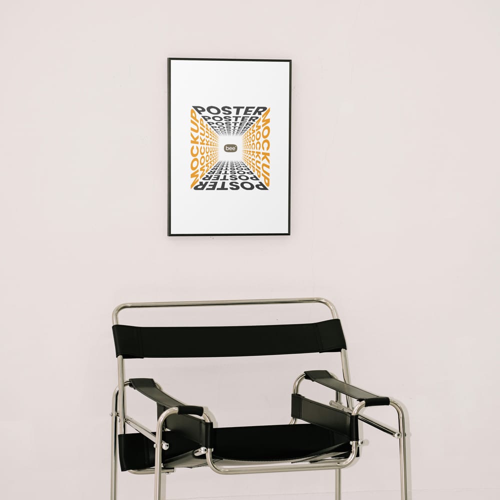 Free Poster above Chair Mockup PSD