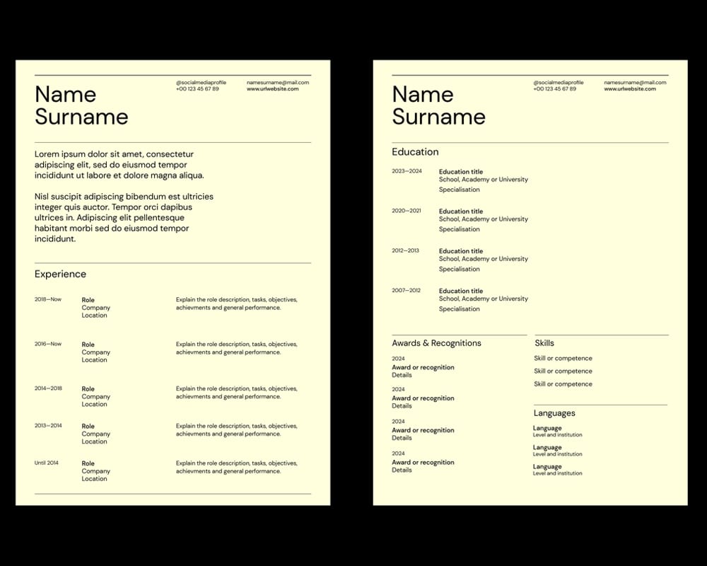 Free Resume CV Template for InDesign