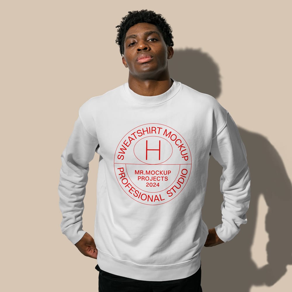 Free Sweatshirt on Men Mockup PSD