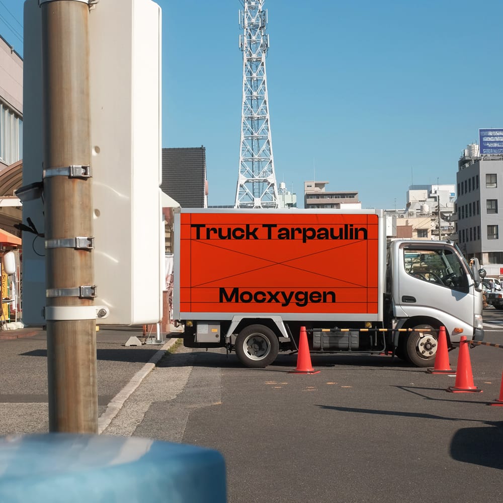 Free Truck Tarpaulin Mockup PSD