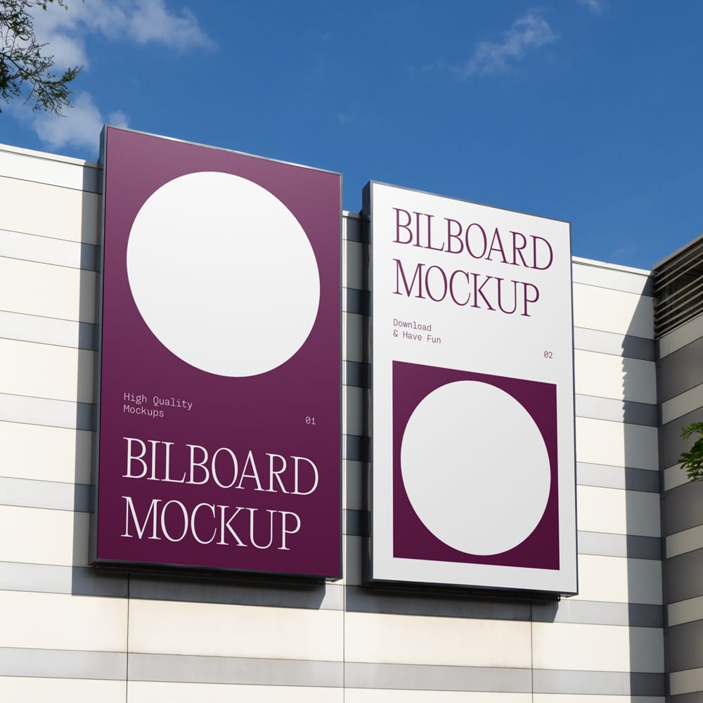 Free Vertical Billboards on Building Mockup PSD