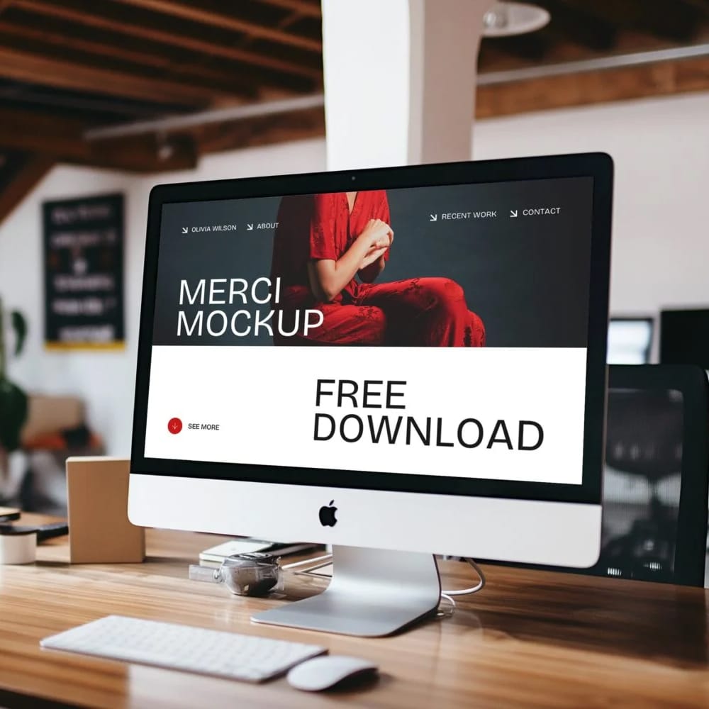 Free iMac Background Office Mockup PSD