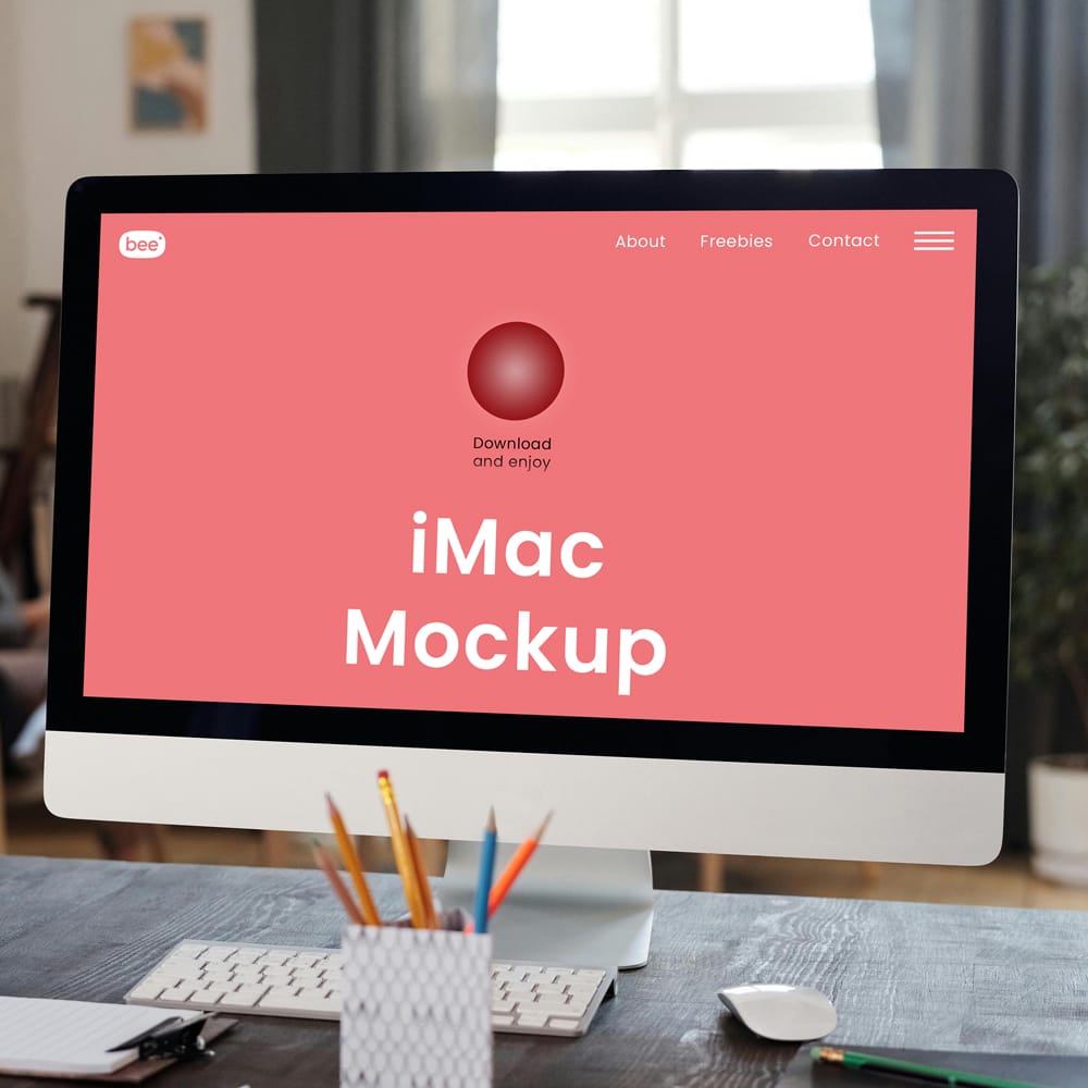 Free iMac Screen in Office Mockup PSD