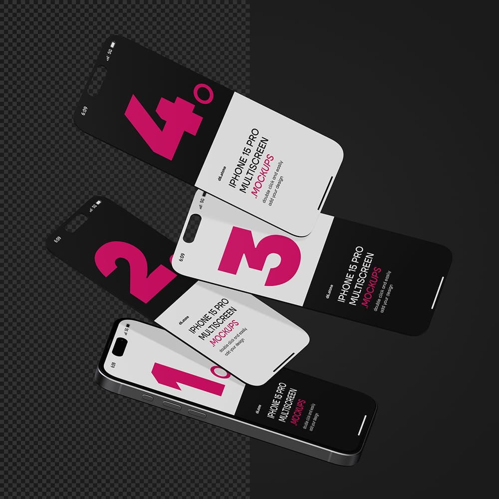 Free iPhone 15 Pro Multiscreen Mockups PSD