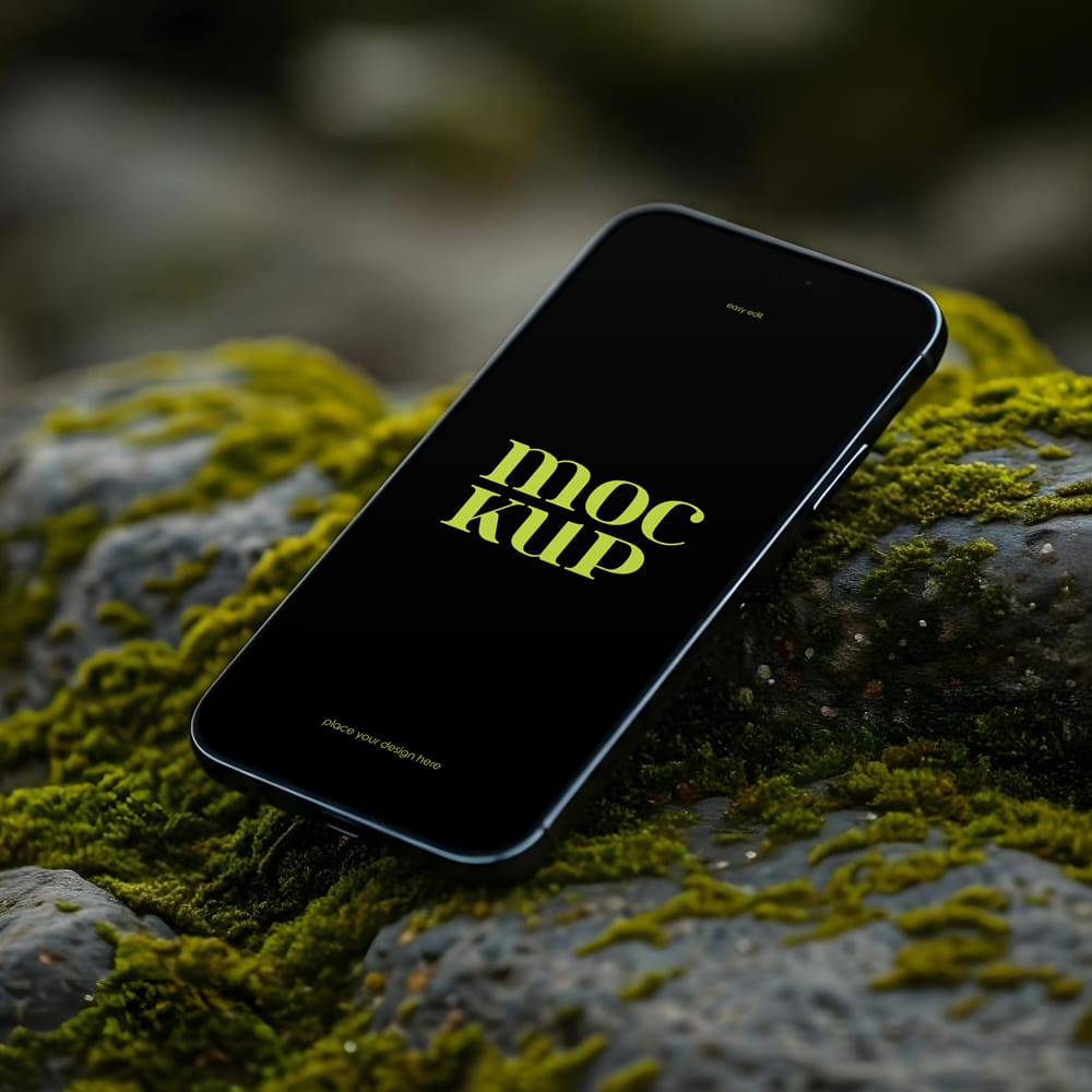 Free iPhone on Mossy Rock Mockup PSD