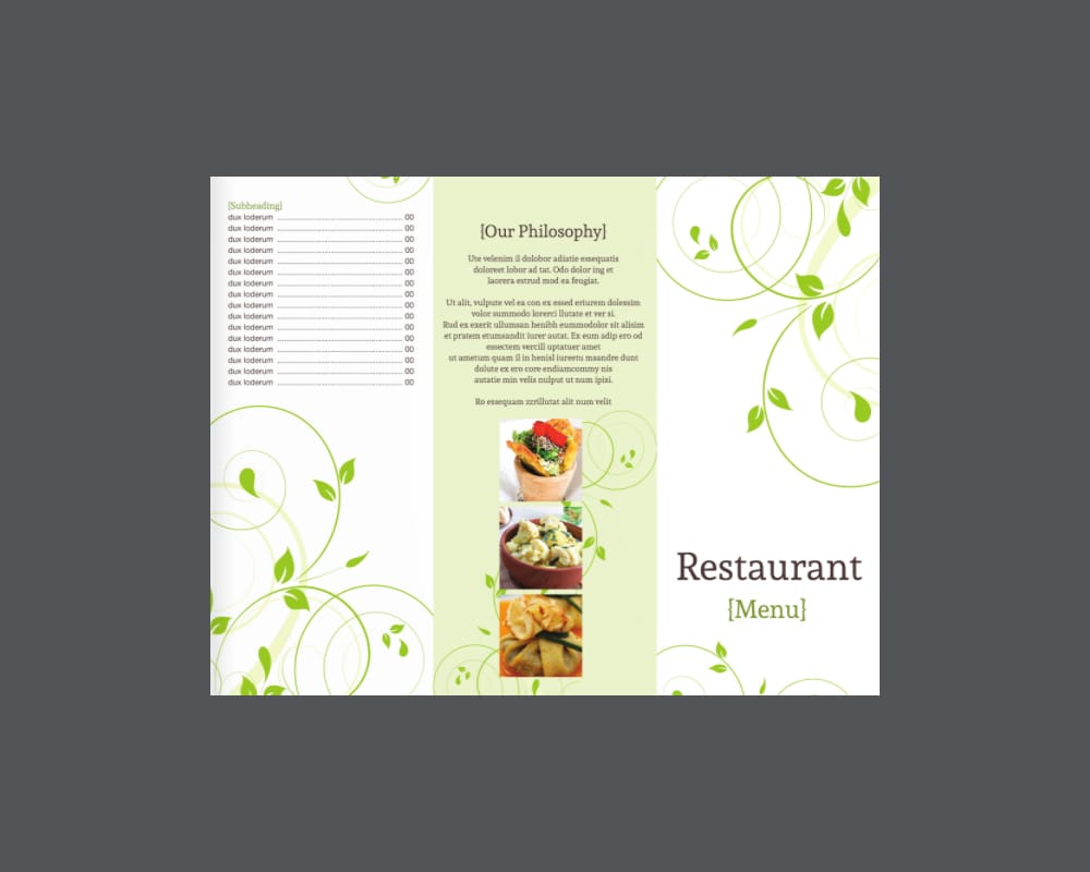 Green Swirls Tri-Fold Menu Template