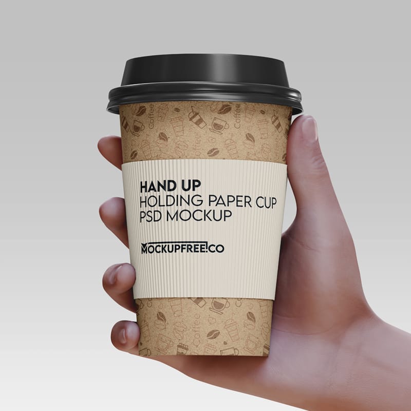 Hand Up Holding Paper Cup Mockup PSD