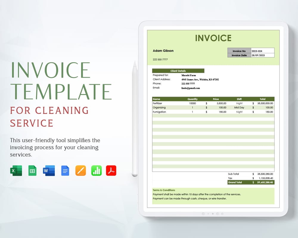 Invoice Template for Cleaning Service