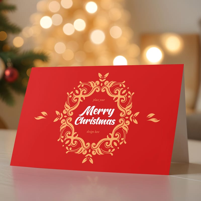 Merry Christmas Greeting Card Mockup PSD
