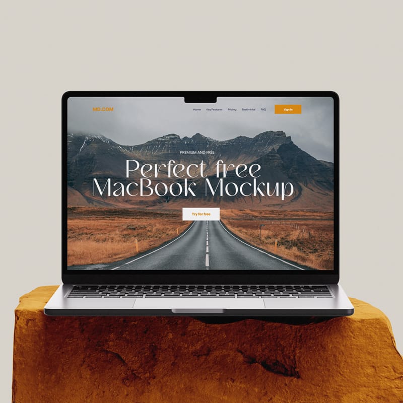 Minimal Macbook Mockup on Stone PSD