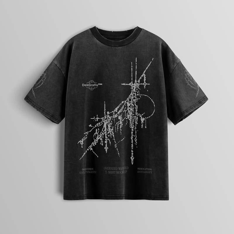 Oversized Washed Black T-Shirt Mockup PSD