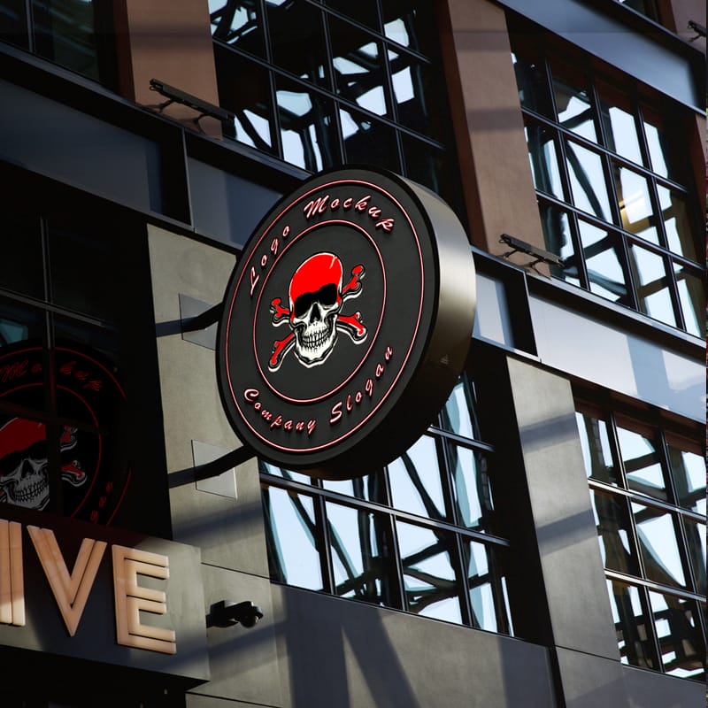 Realistic Building Sign Logo Mockup PSD