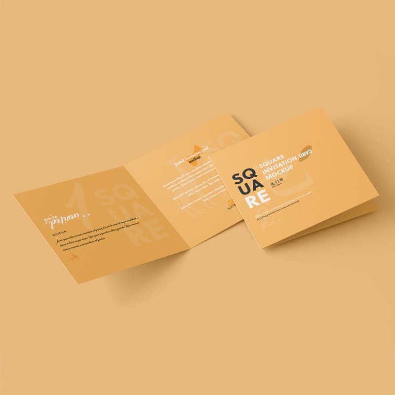 Square Folded Wedding Invitation Card Mockup PSD