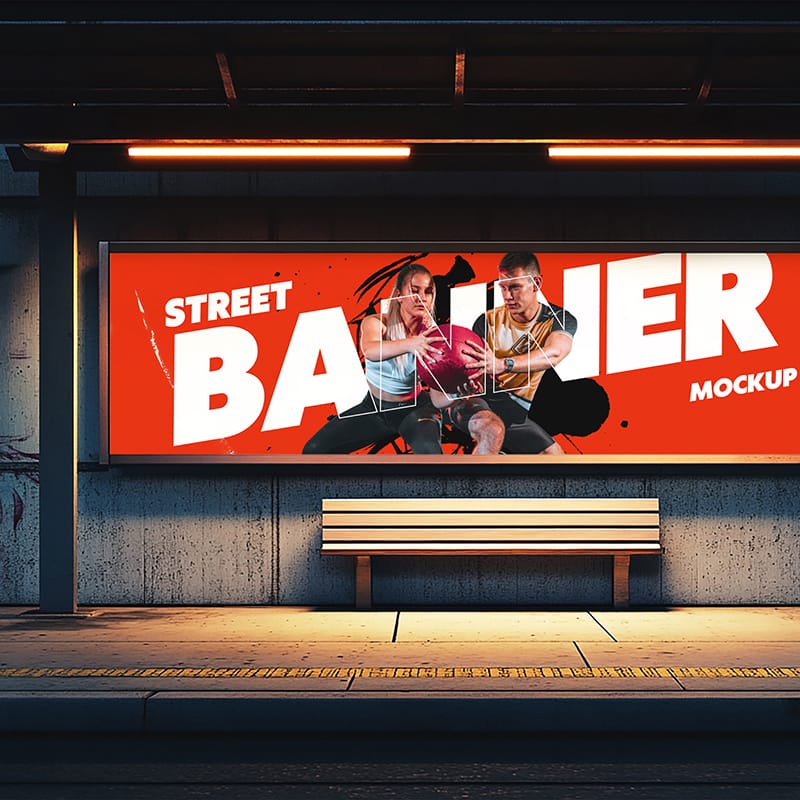 Stop Bus Street Banner Mockup PSD