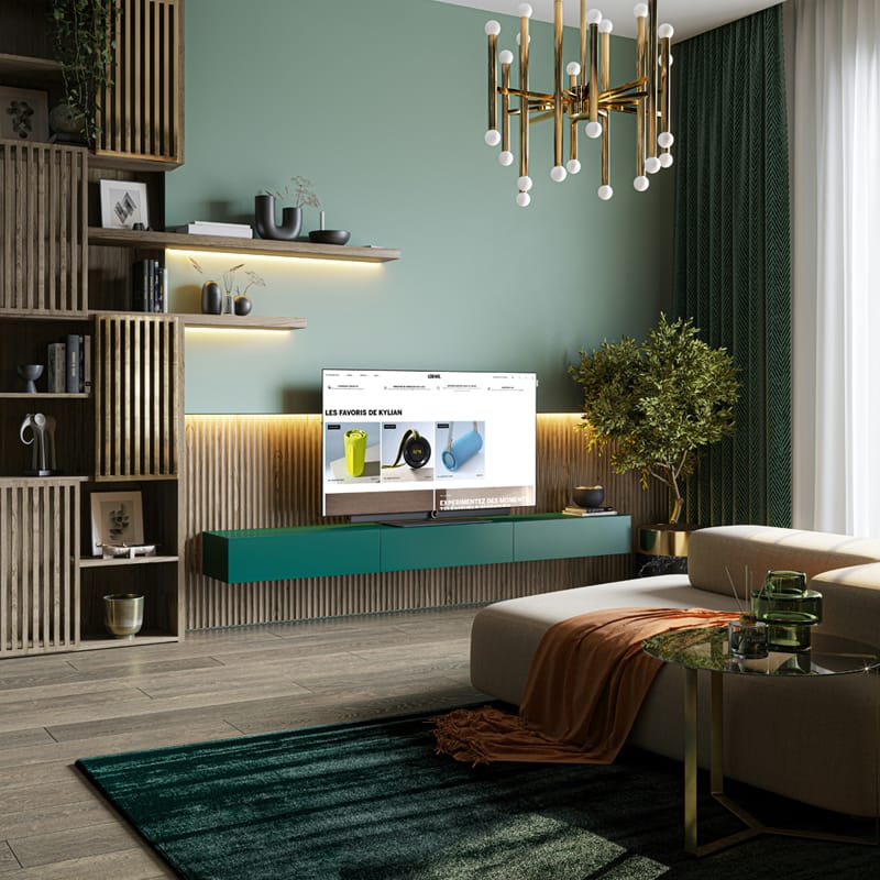 TV Screen Mockup in Modern Living Room PSD