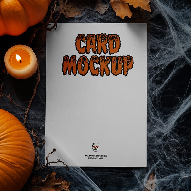 Top View Halloween A4 Card Mockup PSD