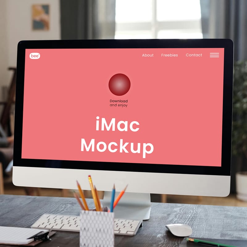 iMac Screen in Office Mockup PSD