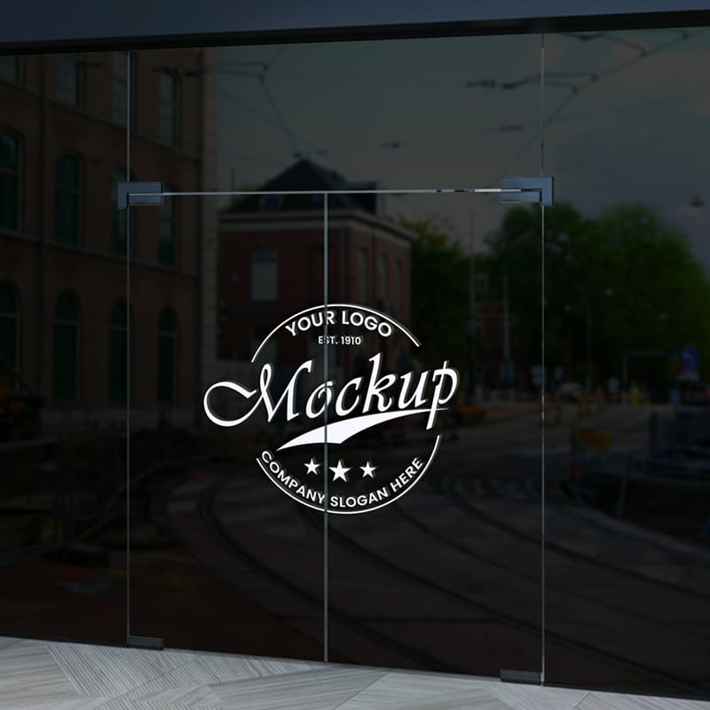 3D Logo Design on Glass Wall Mockup PSD