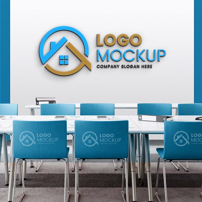3D Office Wall Logo Mockup PSD
