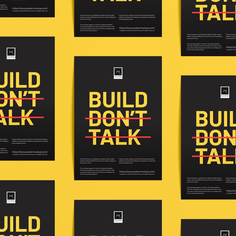 A3 Curved Paper Grid Poster Mockup PSD