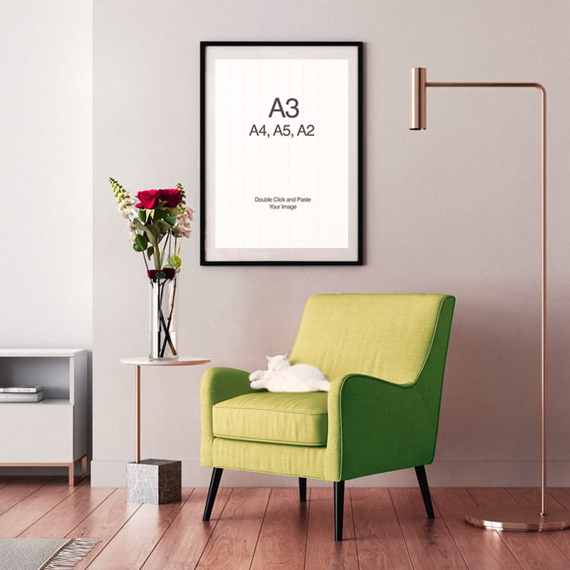 A3 Poster Mockup on the Wall PSD