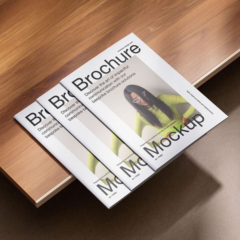 A4 Brochure on Wood Mockup PSD