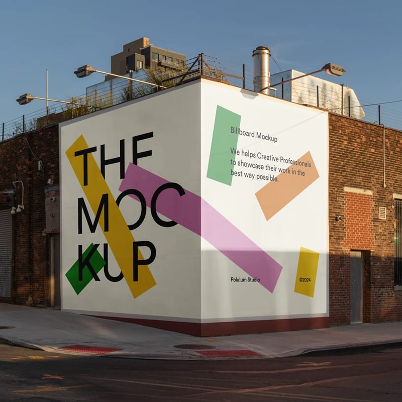 Billboard On The Corner Mockup PSD