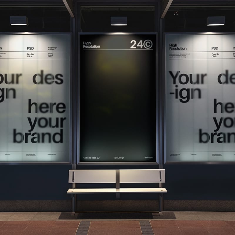 Bus Station Lightbox Banner Mockup PSD