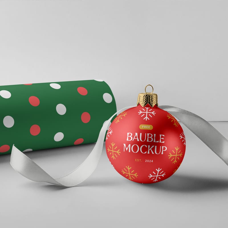 Christmas Bouble and Wrapping Paper Mockups PSD