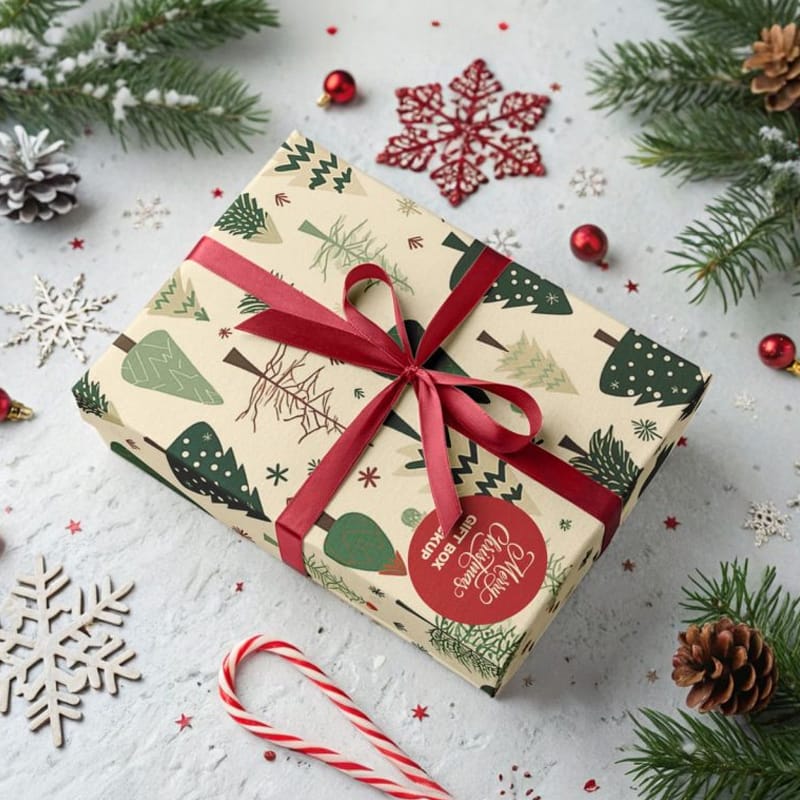 Christmas Gift Box Mockup Template PSD