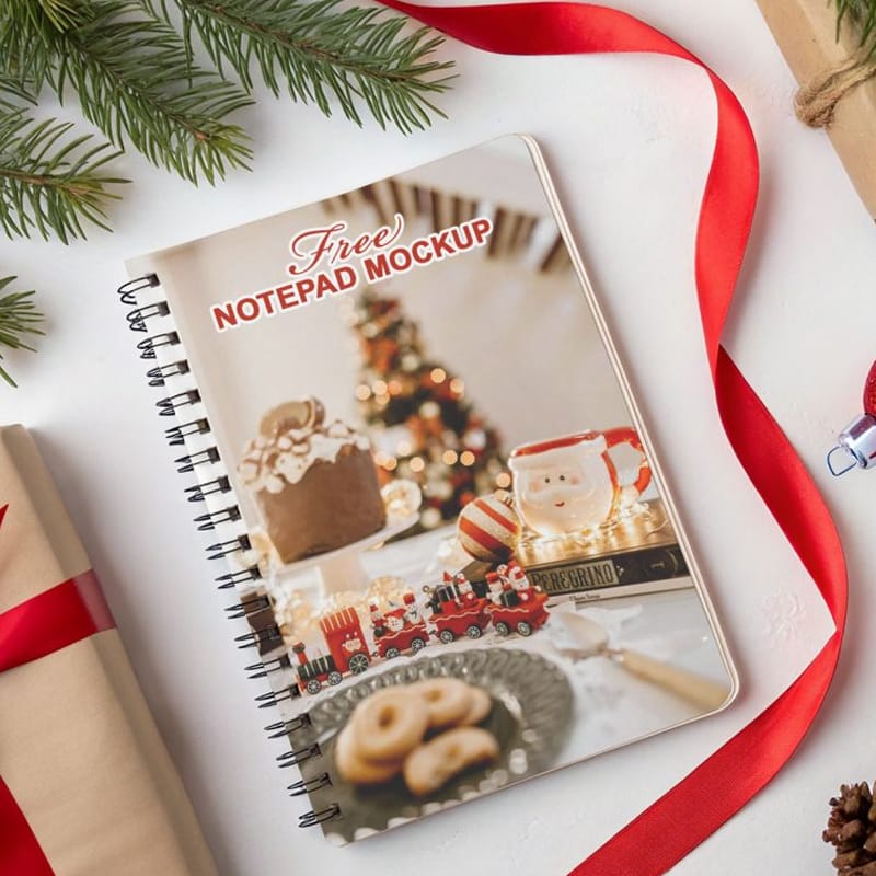 Christmas Themed Notepad Mockup PSD