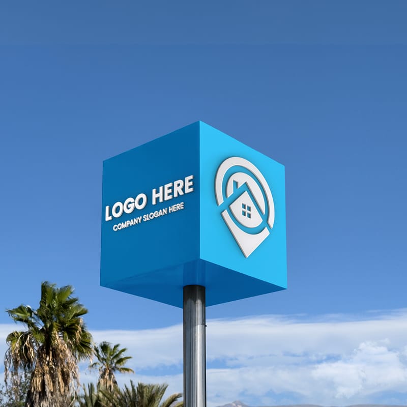 Cube Sign 3D Logo Mockup PSD