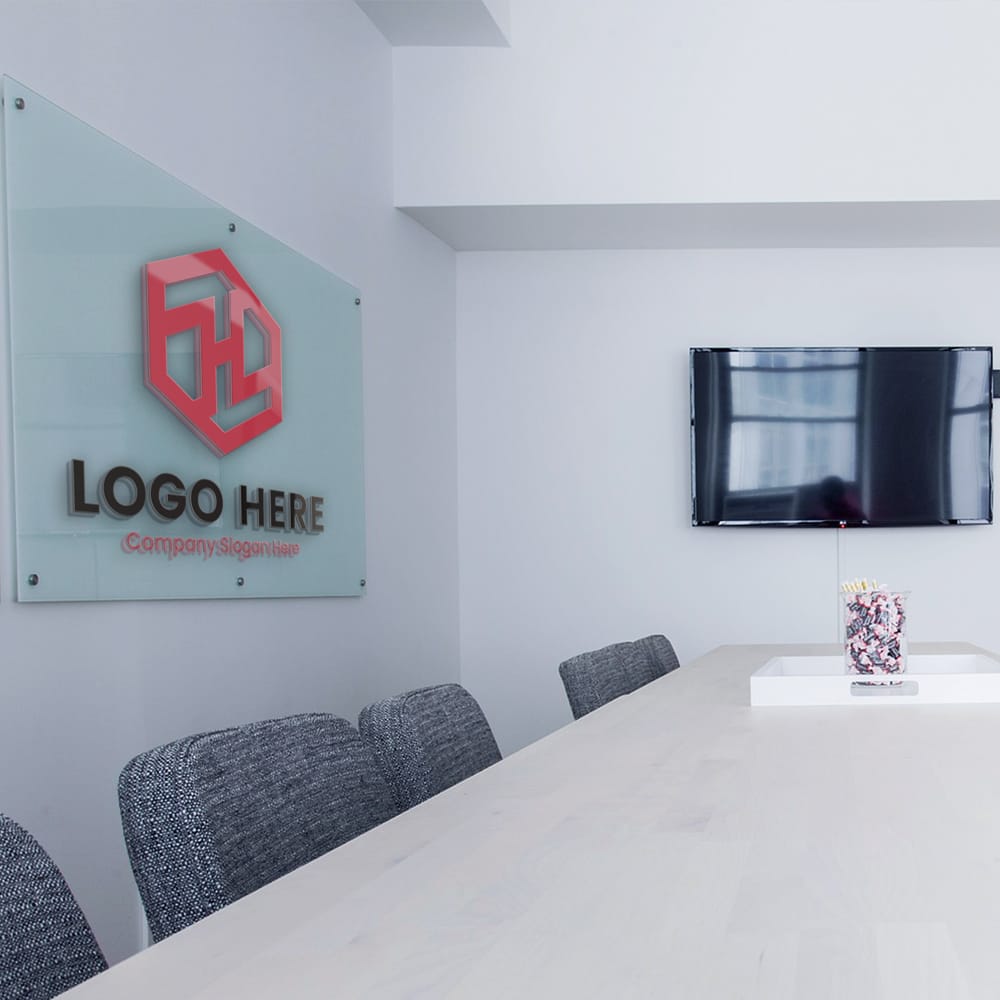 Free 3D Logo Mockup Display on Glass Surface PSD