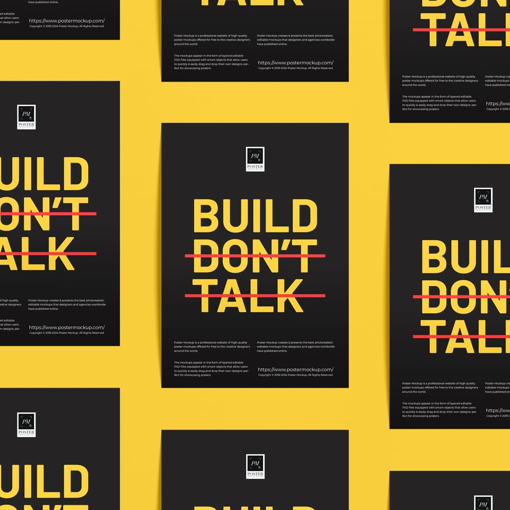 Free A3 Curved Paper Grid Poster Mockup PSD