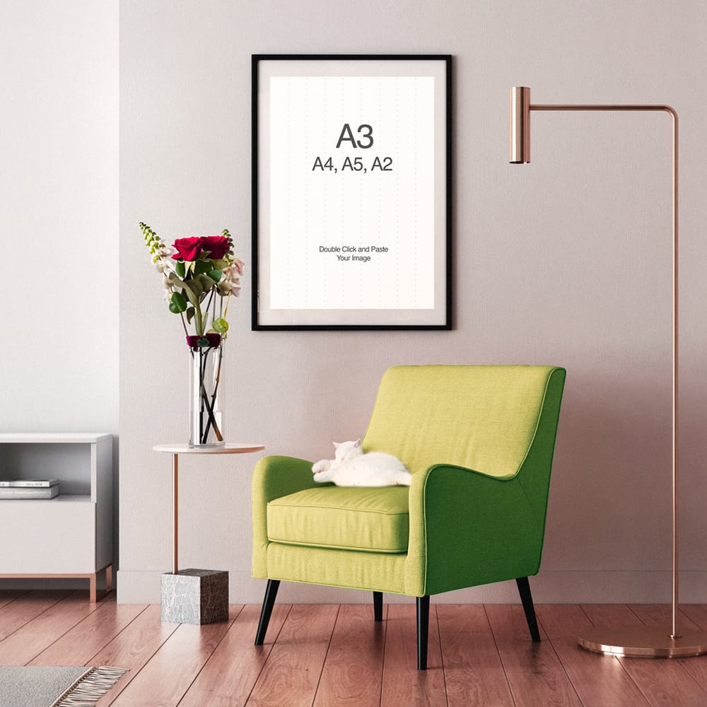 Free A3 Poster Mockup on the Wall PSD