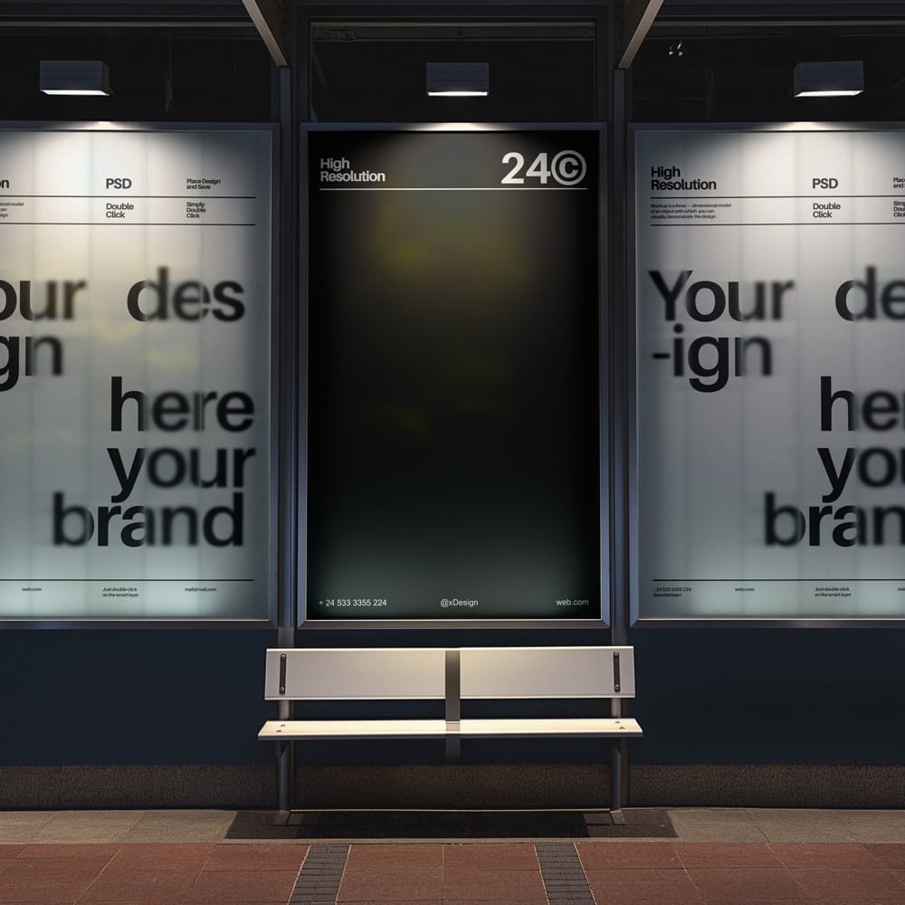 Free Bus Station Lightbox Banner Mockup PSD