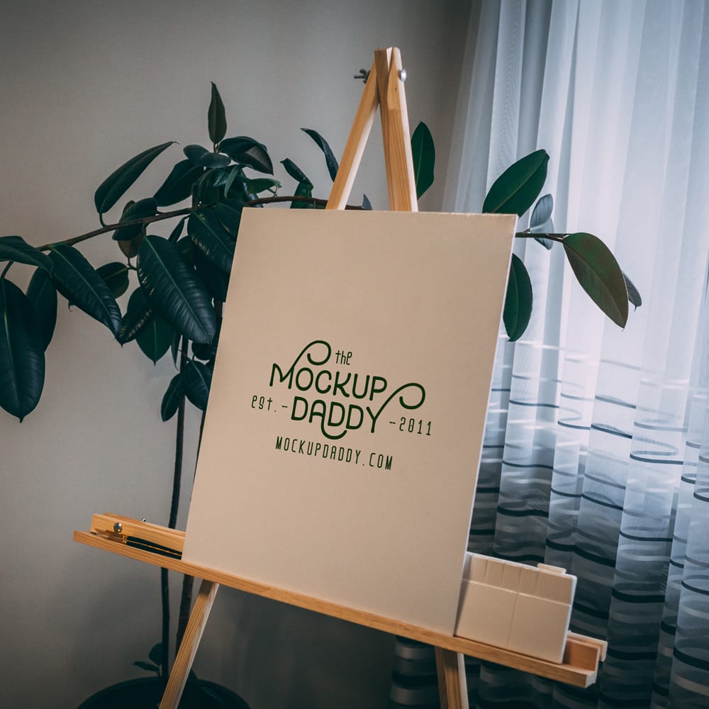 Free Canvas on Easel Mockup PSD