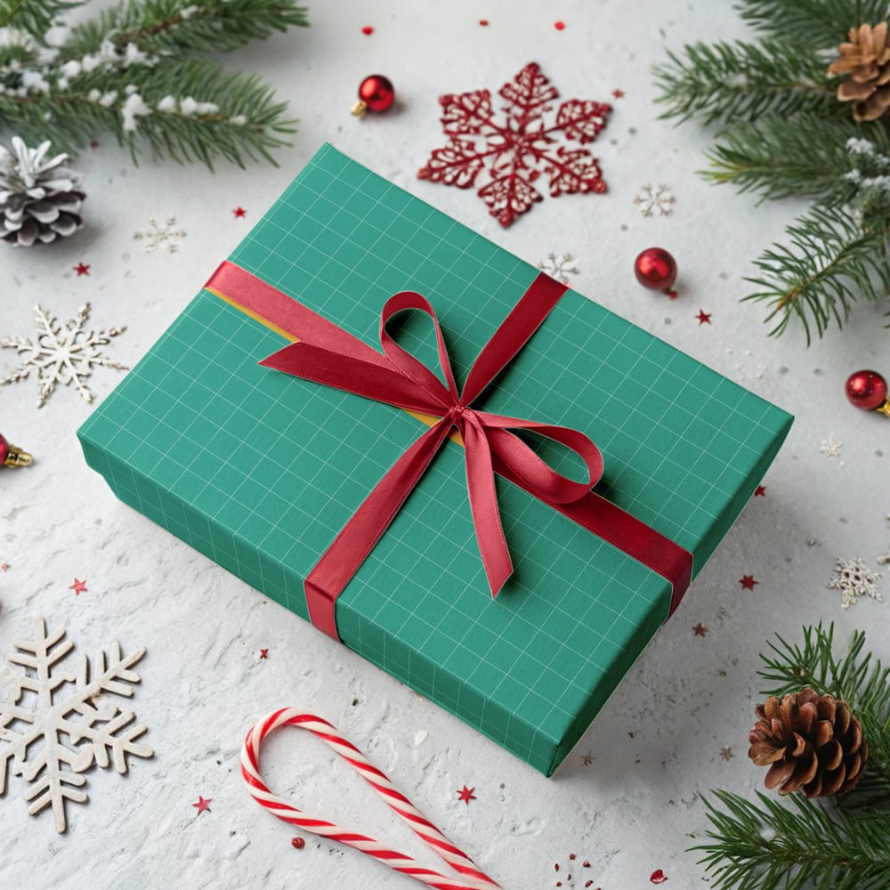 Free Christmas Gift Box Mockup Template PSD