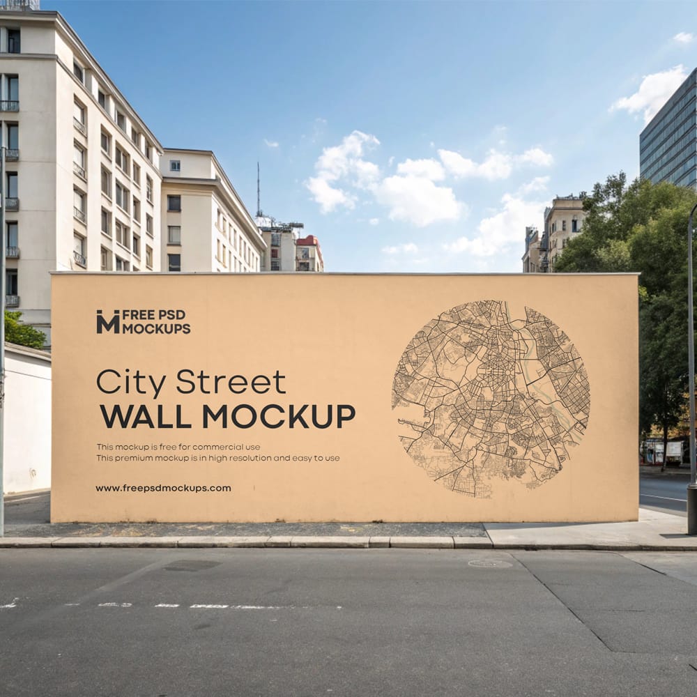 Free City Street Wall Mockup PSD