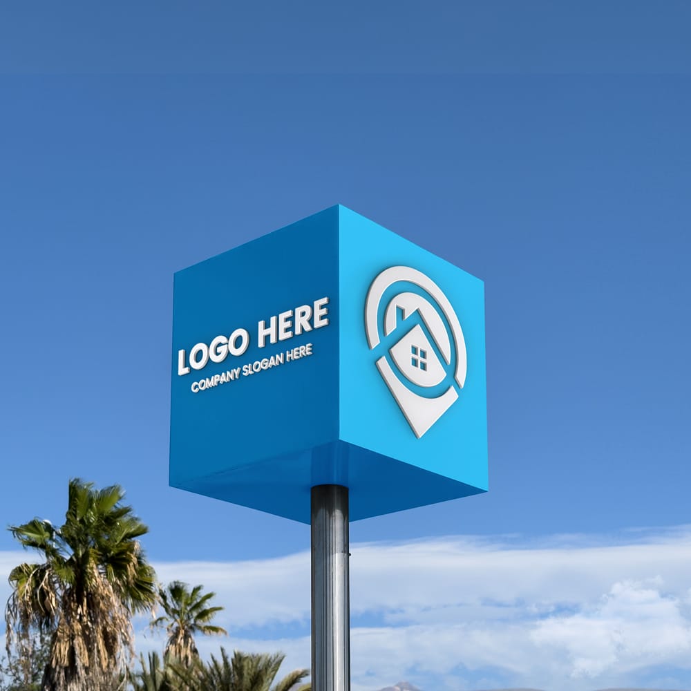 Free Cube Sign 3D Logo Mockup PSD