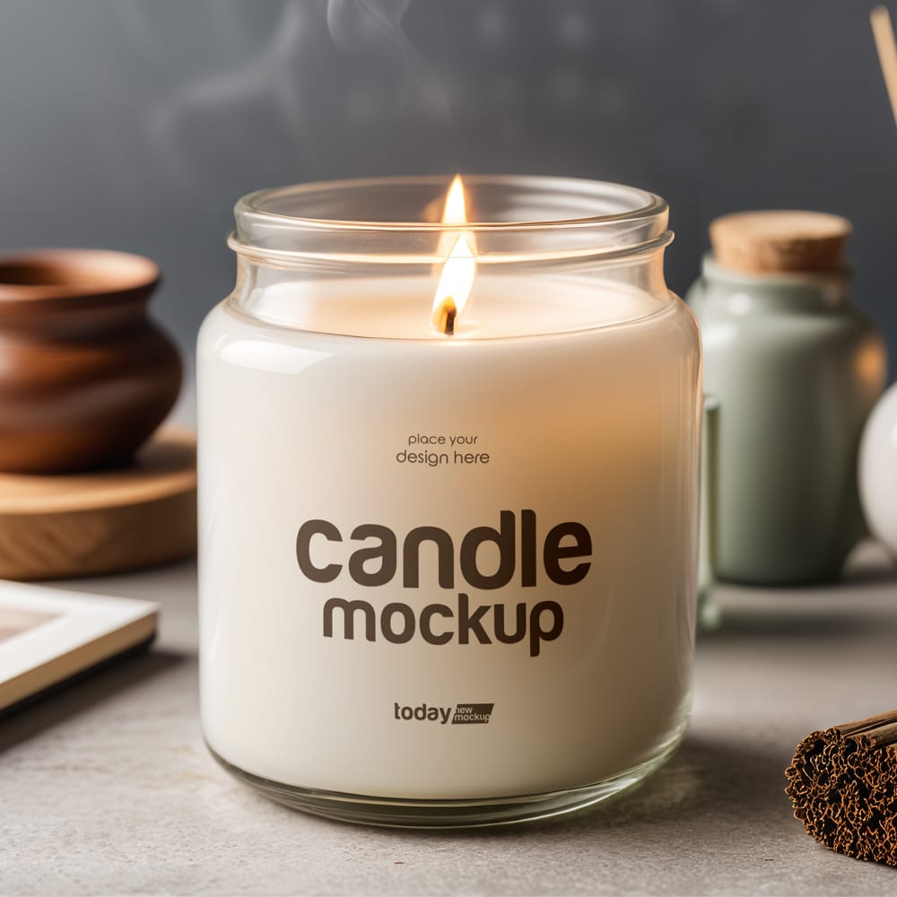 Free Glass Jar with Candle Mockup PSD