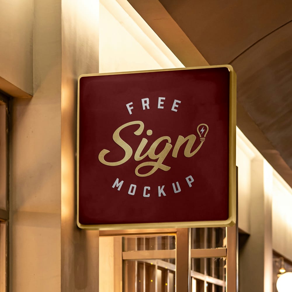 Free Gold Metal Frame Signboard Mockup PSD