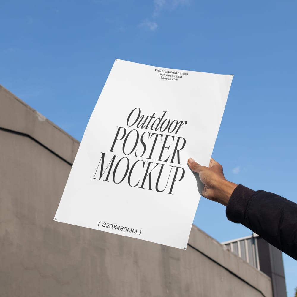 Free Hand Holding A3 Poster Mockup PSD