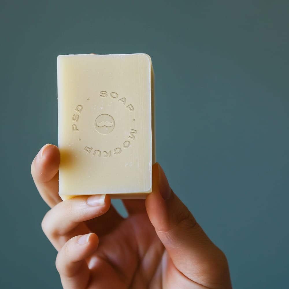 Free Hand Holding Vertical Soap Mockup PSD