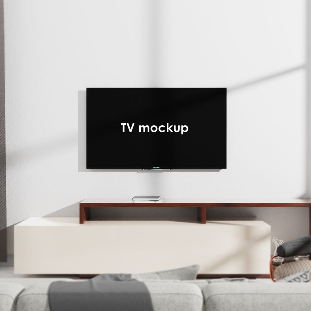 Free Living Room Tv Screen Mockup PSD