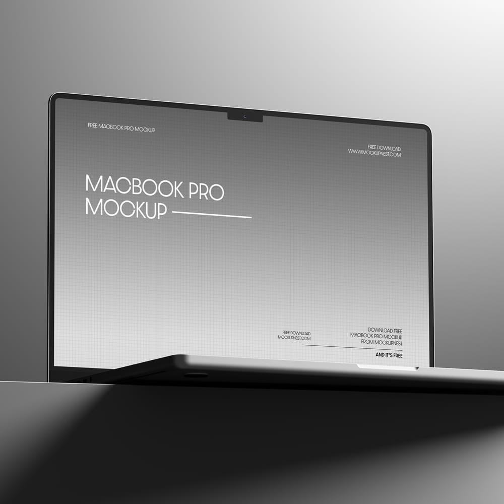 Free MacBook Pro Mockup with Dark Contrast Lighting PSD